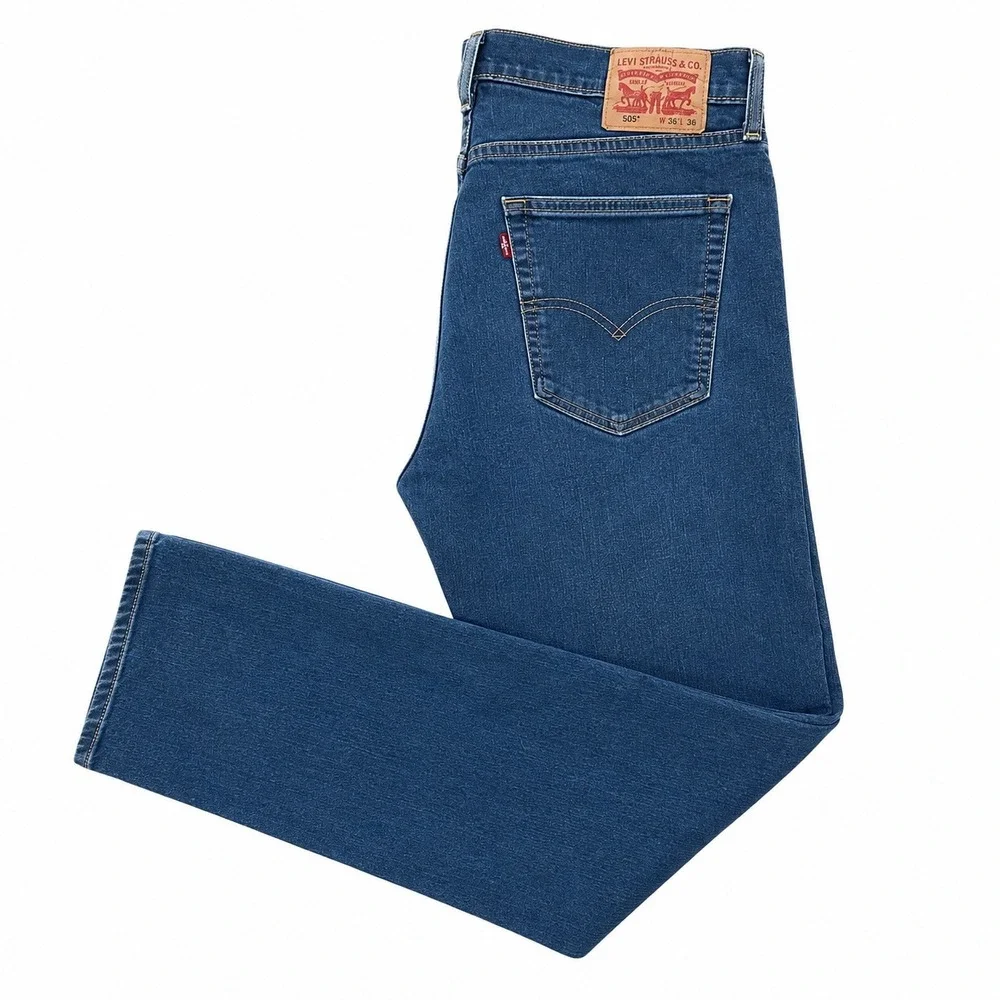 Levis 505  Dark Wash Blue Regular Fit Straight Leg Jeans Men's 36x36